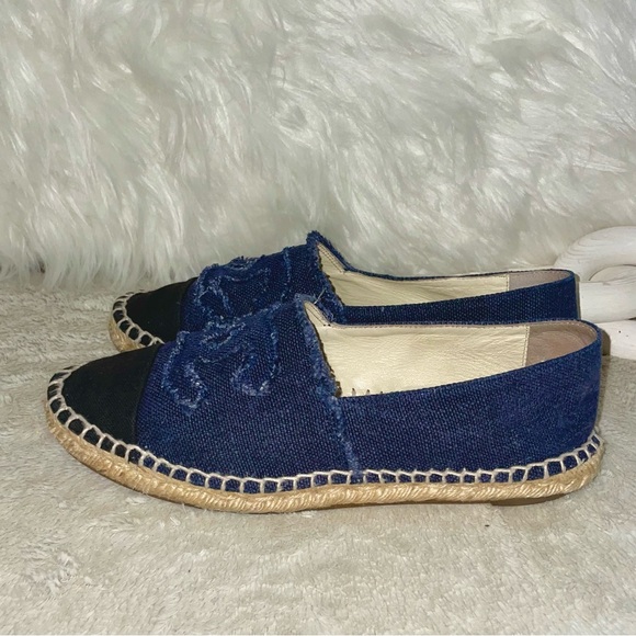 Chanel Espedrilles Cap Toe Black / Blue Denim Canvas Shoes Sz 38 / US 8 - Picture 4 of 8